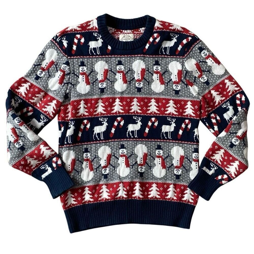 Vintage St John's Bay Snowman Christmas Sweater Fair Isle Ugly Sweater Small
